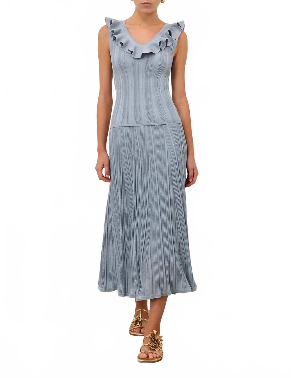 NEW ZIMMERMANN aster midi skirt in metallic blue